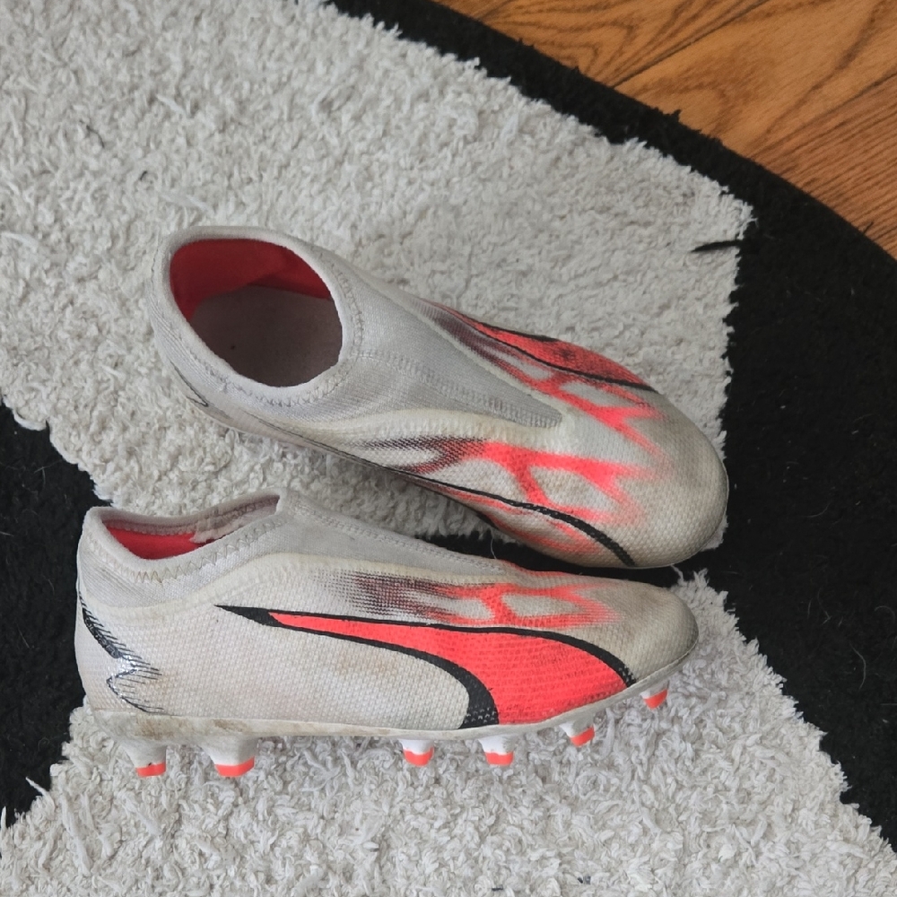 Red and White Soccer Cleats
